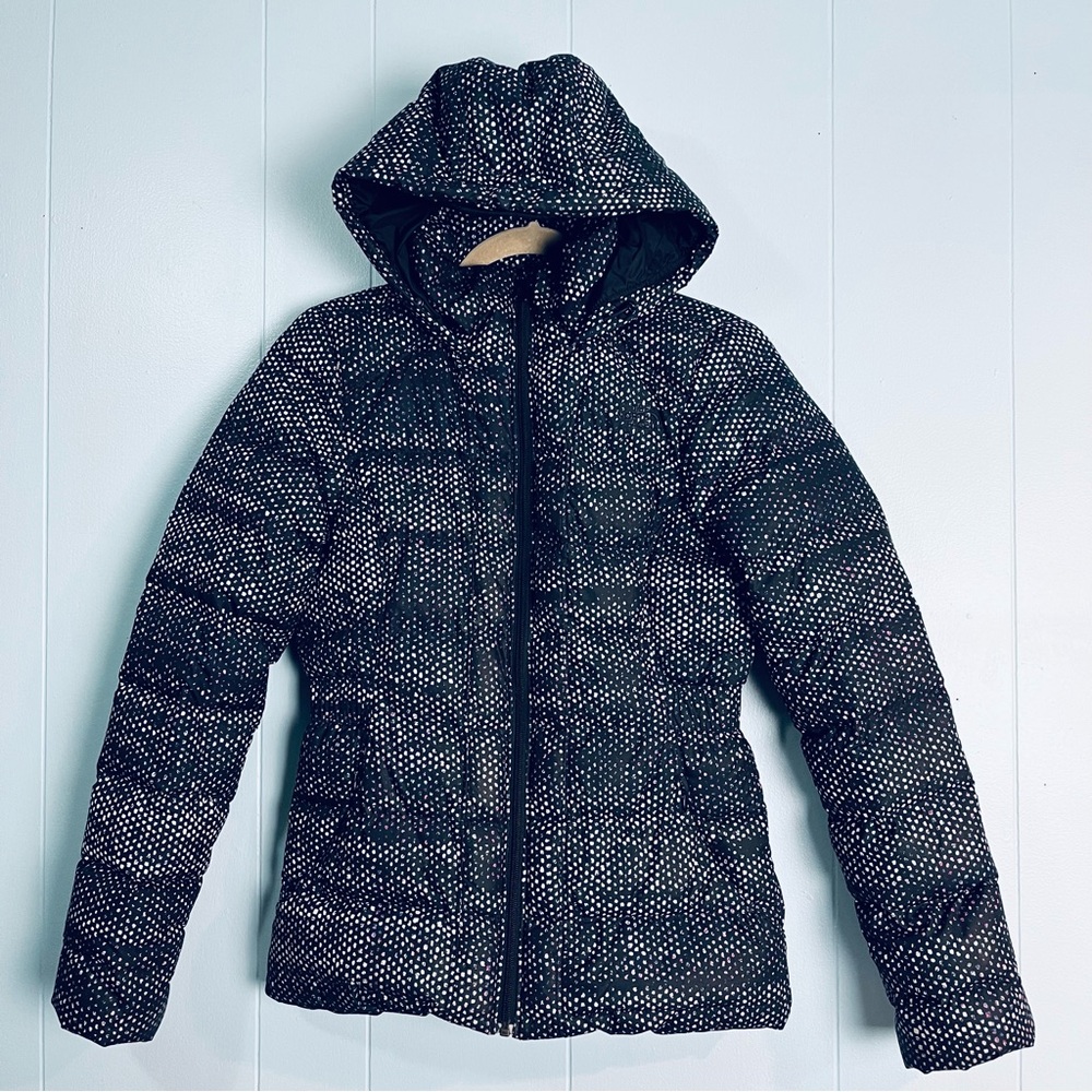The North Face 550 Sz XS Gotham Goose Down Jacket Hood TNF Black Donegal Print